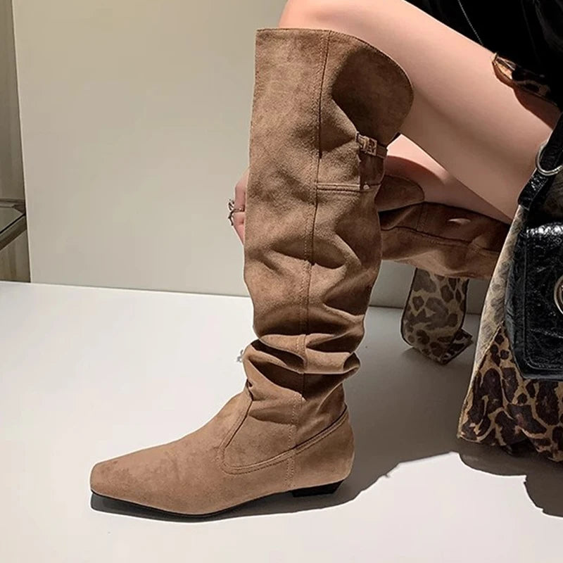 Long Knee High Suede Designer Zipper Winter Boots For Women