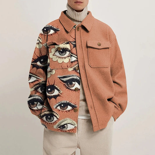 Vintage Buttoned Woolen Coats for Men: Autumn Streetwear with Fashion Print