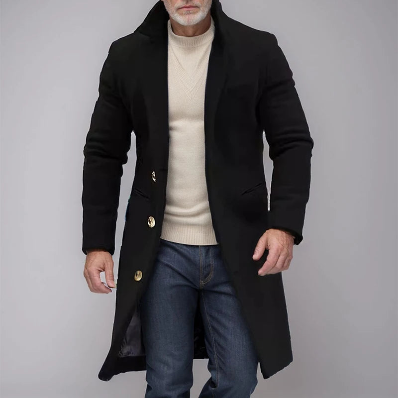 Vintage Buttoned Trench Coat Casual Solid Color Outerwear For Mens Fashion 2024