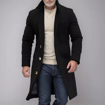 Vintage Buttoned Trench Coat Casual Solid Color Outerwear For Mens Fashion 2024