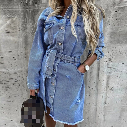 Women Single-Breasted Streetwear Denim Midi Dress