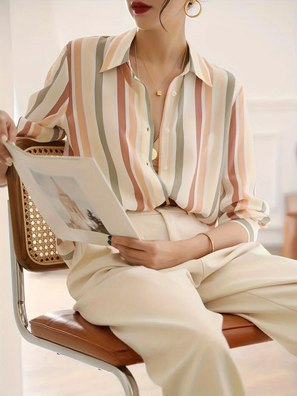 Printed Button Down Shirt Trendy Fashion For Spring Autumn Work And Casual Wear