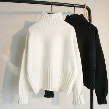 2025 Women S Turtleneck Knitted Sweater Solid Color Full Sleeve Thick Splice Jumper Casual Autumn Winter Pullover