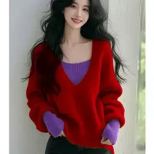 Chic Aesthetic Colorblock Layered Sweater