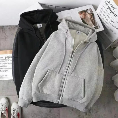 Straight Style Zipper Long Sleeve Women Hoodies