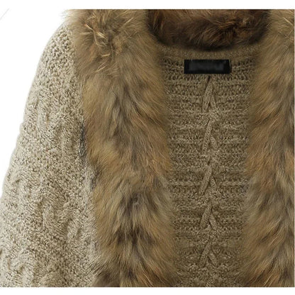 New Womens Lapel Neck Wool Cape Poncho Cardigan