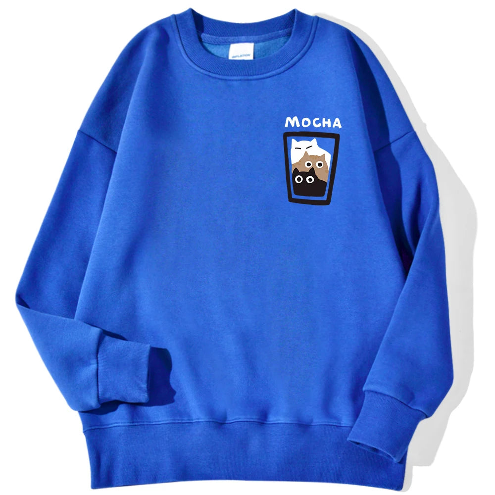 Mocha Cat Cup Printed Crew Neck Sweatshirts