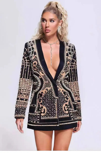 Bubble Bead V Neck Blazer Jackets