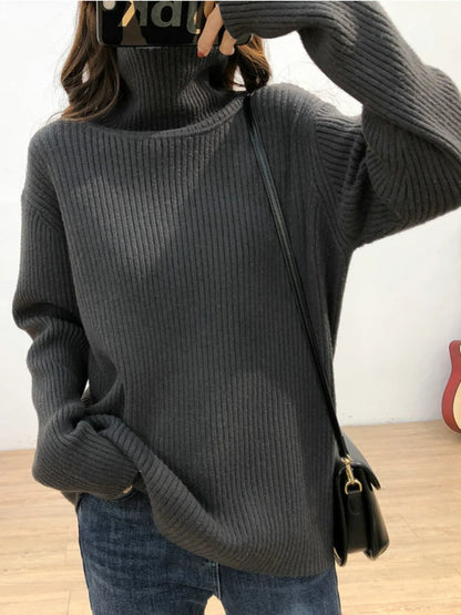2025 Womens Half Turtleneck Sweater Solid Color Loose Long Sleeve Zipper Top Sporty Casual Autumn Sweatshirt