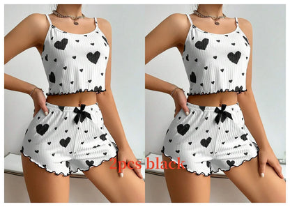 Womens Strawberry Print Pajama Set Long Sleeve Top Shorts