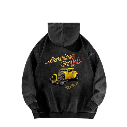 American Graffiti Oversized Cotton Hoodie – Vintage Streetwear Unisex Sweatshirt