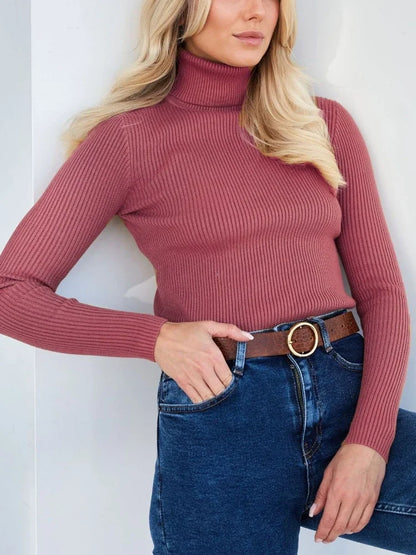 2025 Autumn Winter Women S Thick Ribbed Knitted Turtleneck Sweater Slim Fit Long Sleeve Pullover Soft Warm