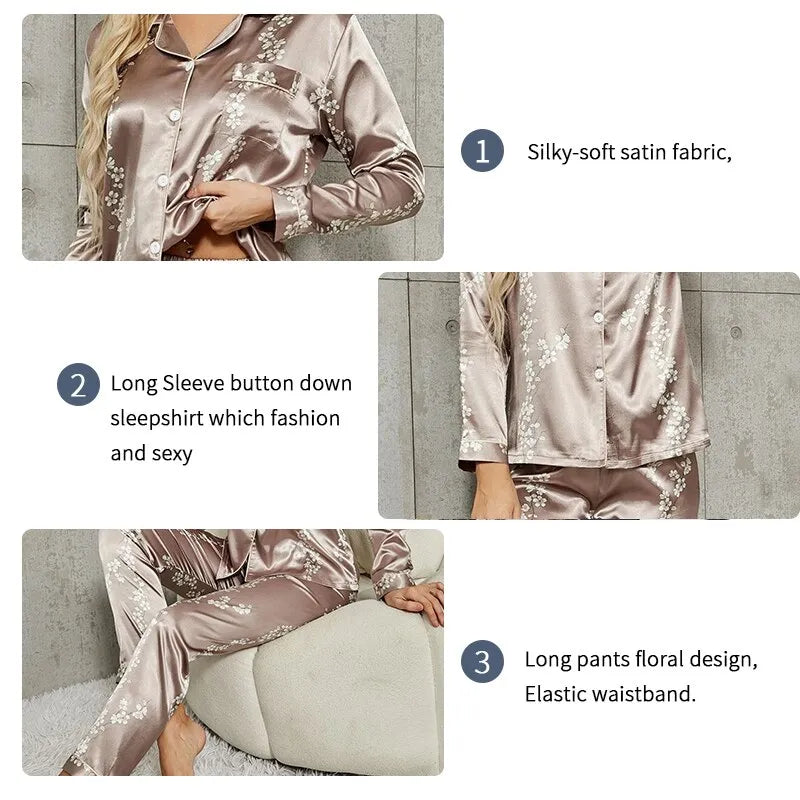 Women Button Down Long Sleeve Sleepwear Pajamas Set