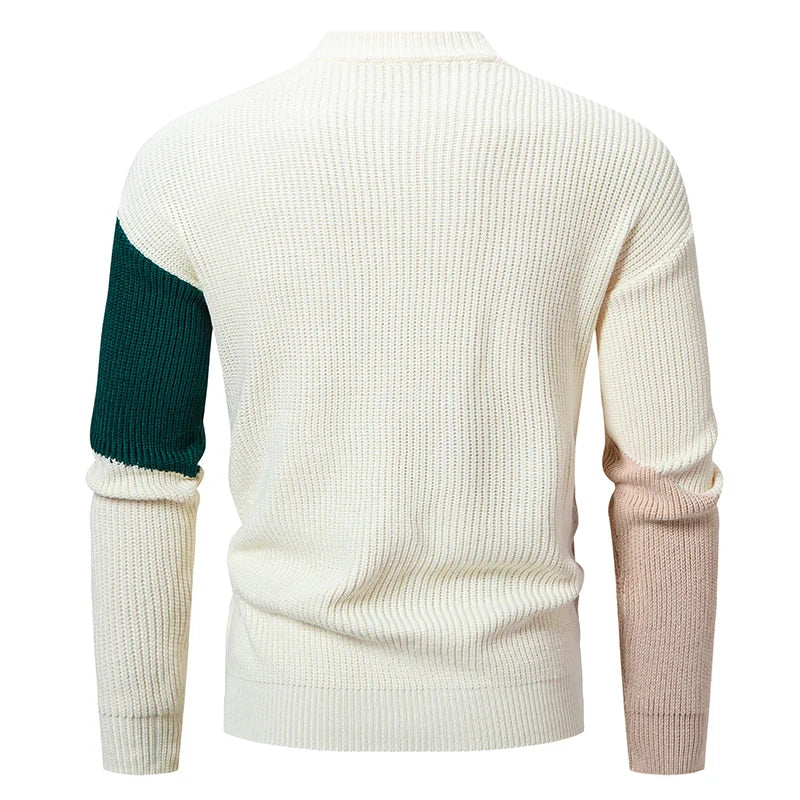 Casual Color-Block Geometric Knit Sweater Outfit