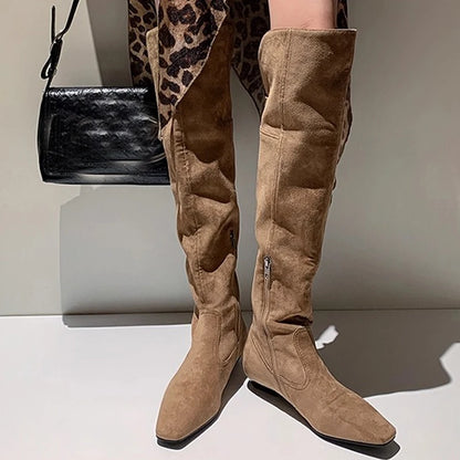 Long Knee High Suede Designer Zipper Winter Boots For Women