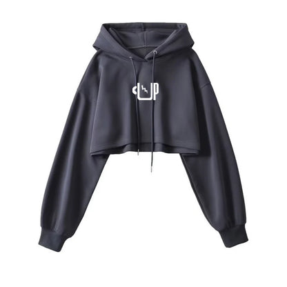 2025 Women S Short Hoodie Solid Sweatshirt Crop Top Korean Harajuku Fashion