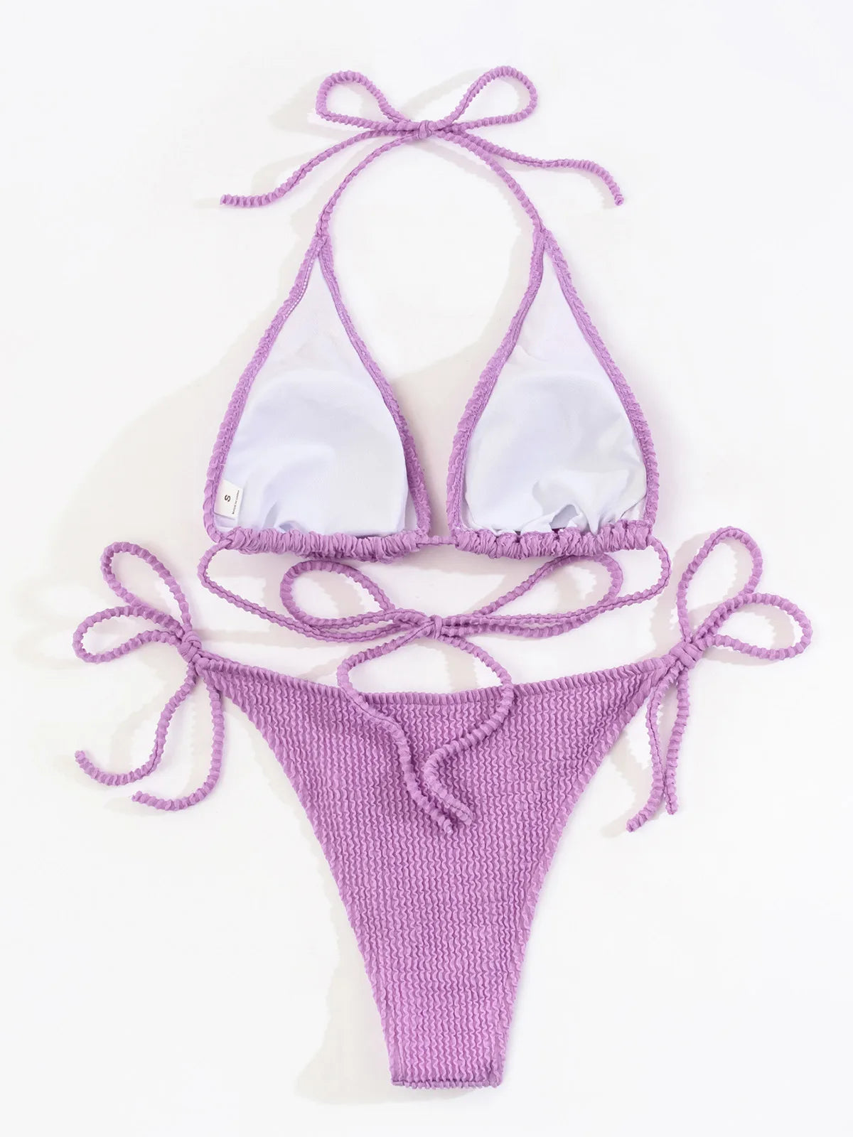 Neon Pink Textured Ribbed Triangle Bikini Aesthetic