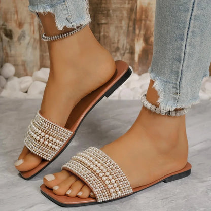 2025 Women S Luxury Bohemian Sandals Beaded Rhinestone Flat Roman Beach Shoes