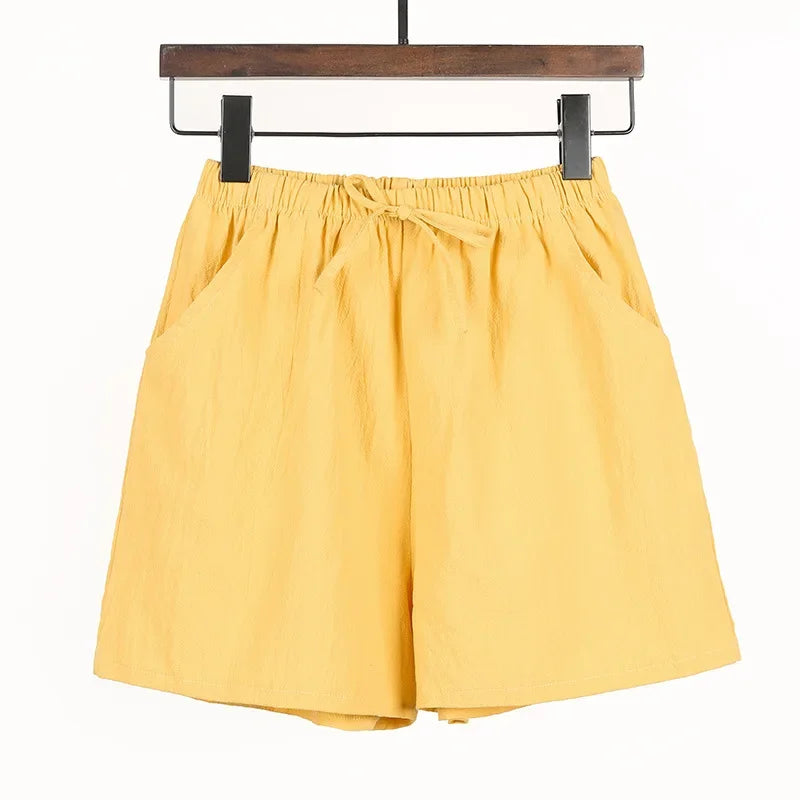 Basic Plus Size High Waisted Women Cotton Shorts