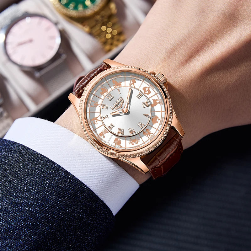 30m Water Resistance Genuine Leather Mens Luxury Quartz Watches