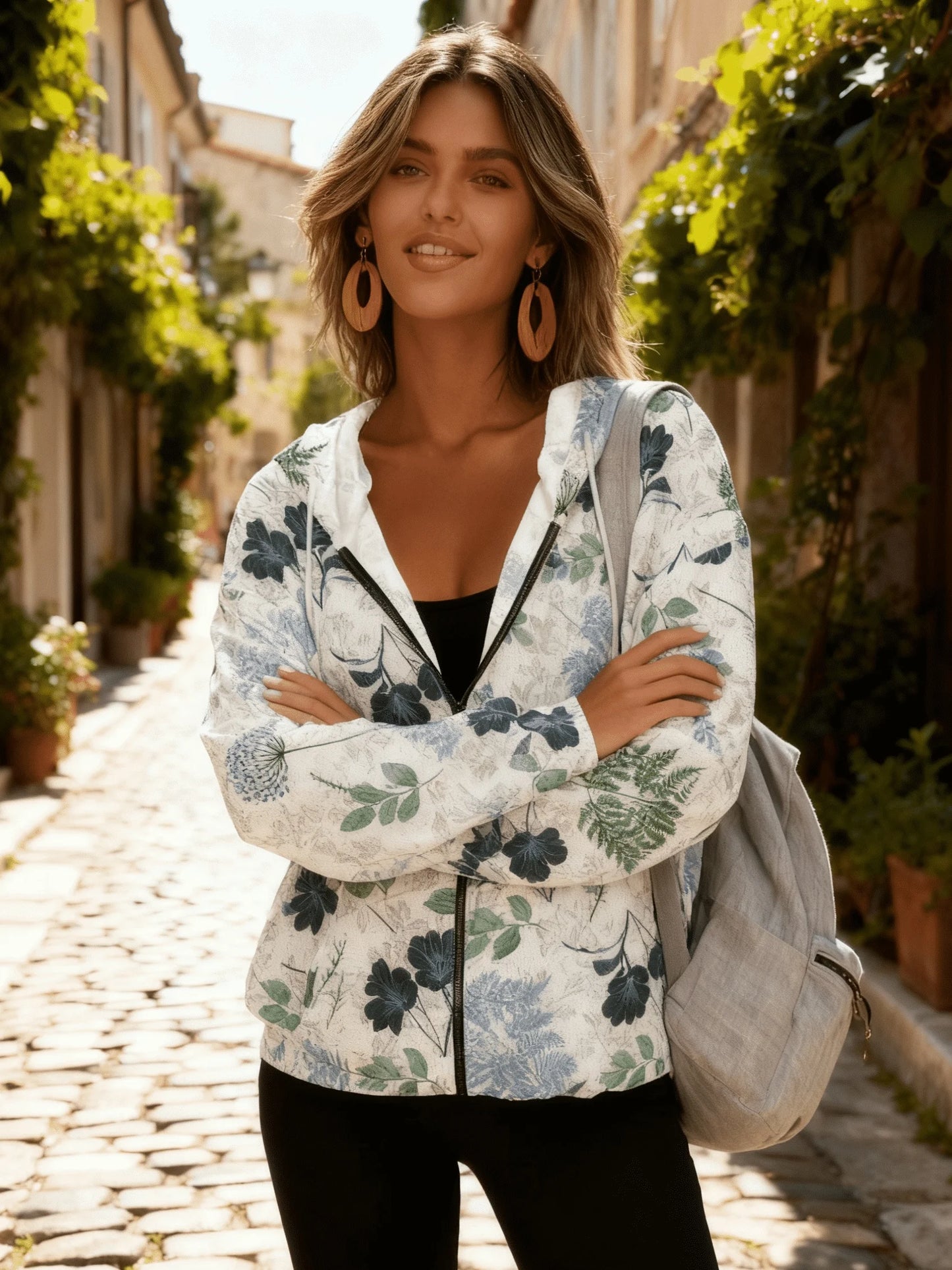 Floral Print Hooded Windbreaker Jacket – Lightweight Spring Autumn Unisex Coat