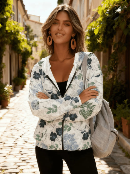 Floral Print Hooded Windbreaker Jacket – Lightweight Spring Autumn Unisex Coat