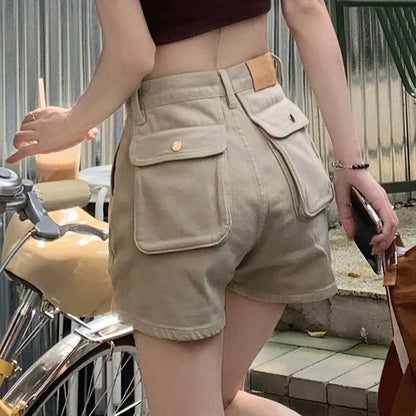 Low Waist Denim Cargo Shorts For Women