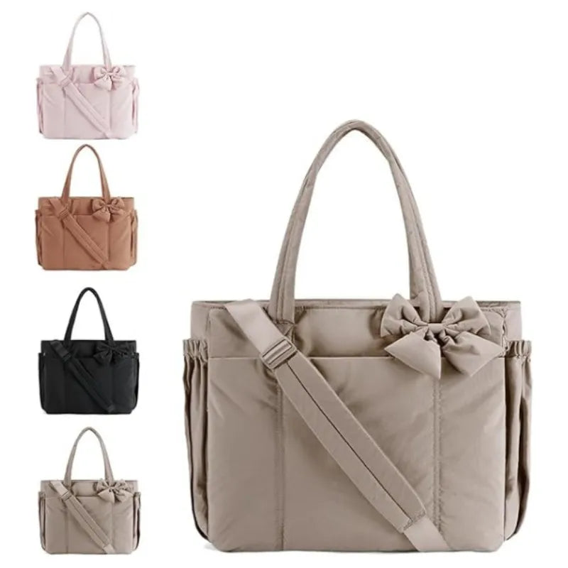 Chic Puffer Tote Bag with Bow Detail