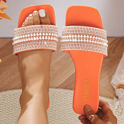 2025 Women S Luxury Bohemian Sandals Beaded Rhinestone Flat Roman Beach Shoes