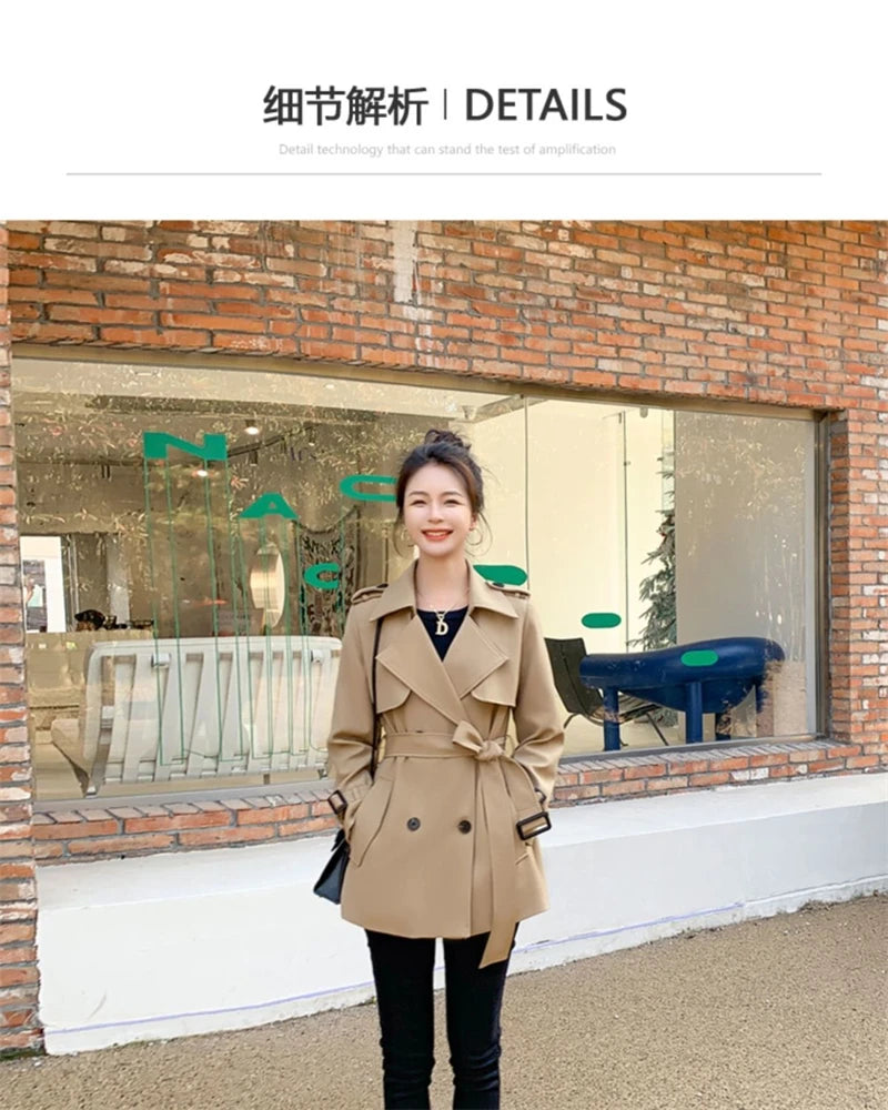 Womens Korean Style Long Khaki Red Trench Coat