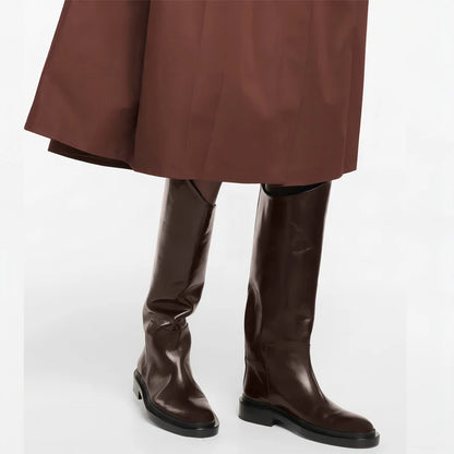 2025 Women S Leather Elastic Boots Plush Long Over The Knee Boots With Thick Heels Slip On Knight Botas For Autumn Winter