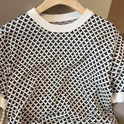 Winter Sweater For Women Vintage Plaid O Neck Loose Pull Femme High Street Fashion Pullovers Tops