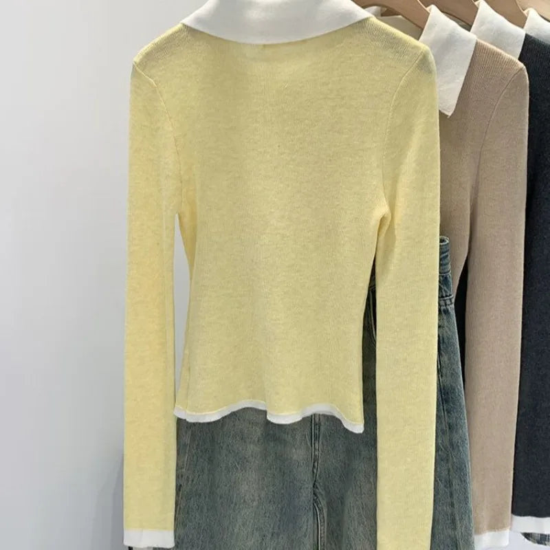 Women Contrast Color Sweaters