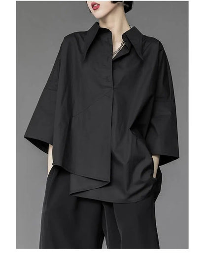 Asymmetrical Women's Blouse: Harajuku-Inspired Casual Chic