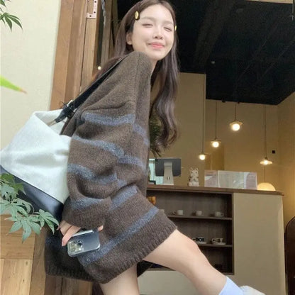 Retro V Neck Twist Knitted Women Winter Sweaters