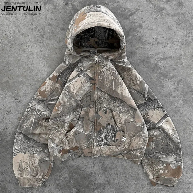 Green Motorcycle Punk Hoodie For Men Camo Streetwear Hip Hop Sweatshirt