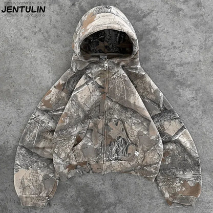 Green Motorcycle Punk Hoodie For Men Camo Streetwear Hip Hop Sweatshirt