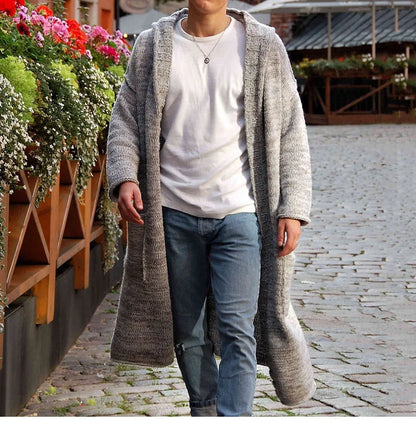 Long Sweater Coats for Men, New Fashion 2025 Spring, Men's Hoodies Jacket, Casual Knitted Sweater, Male Cardigan Outerwear