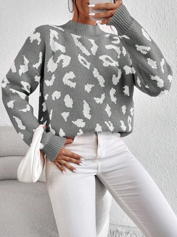 Women Half Leopard Zipper Sweaters