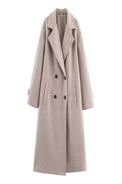 Beige overcoat with black buttons on a white background