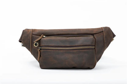 Multi Functional Crazy Horse Leather Phone Waist Bag For Men Cowhide Crossbody Belt Bag