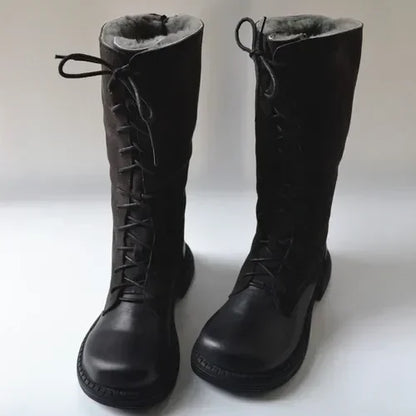 Genuine Leather Lace Up Cool Winter Boots For Women