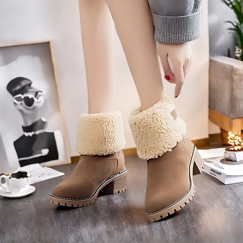 Women’s Winter Ankle Boots – Faux Suede Warm Plush Lined Casual Non-Slip Boots for Cold Weather