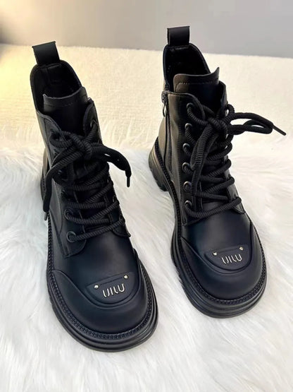 High-Top Women’s Martin Boots – Spring 2025 Round Toe Lace-Up Platform Ankle Boots