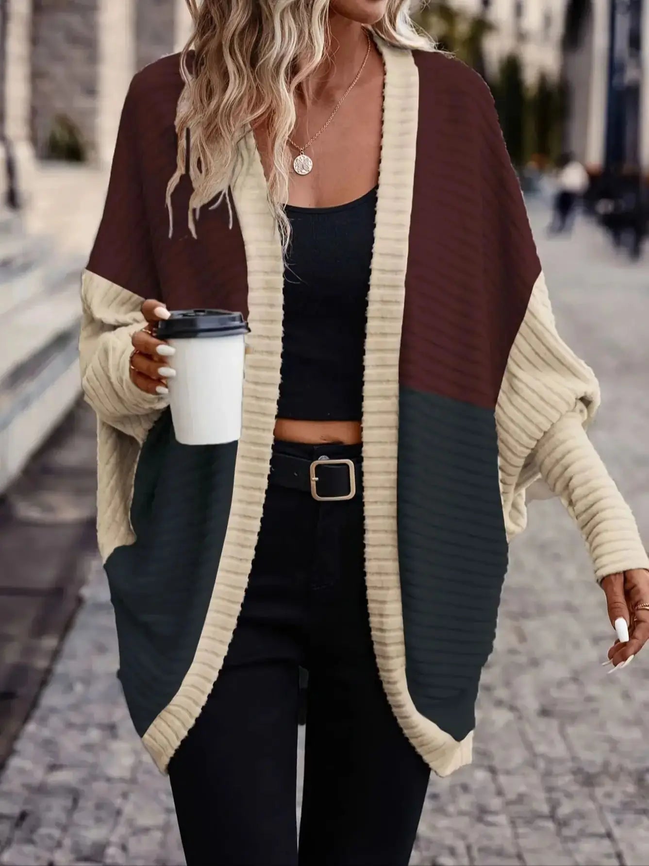 Women Bat Sleeve Loose Knitted Cardigan Sweater