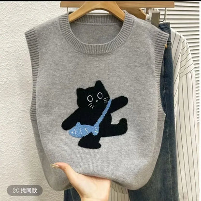 Cute Aesthetic Cat Knit Vest