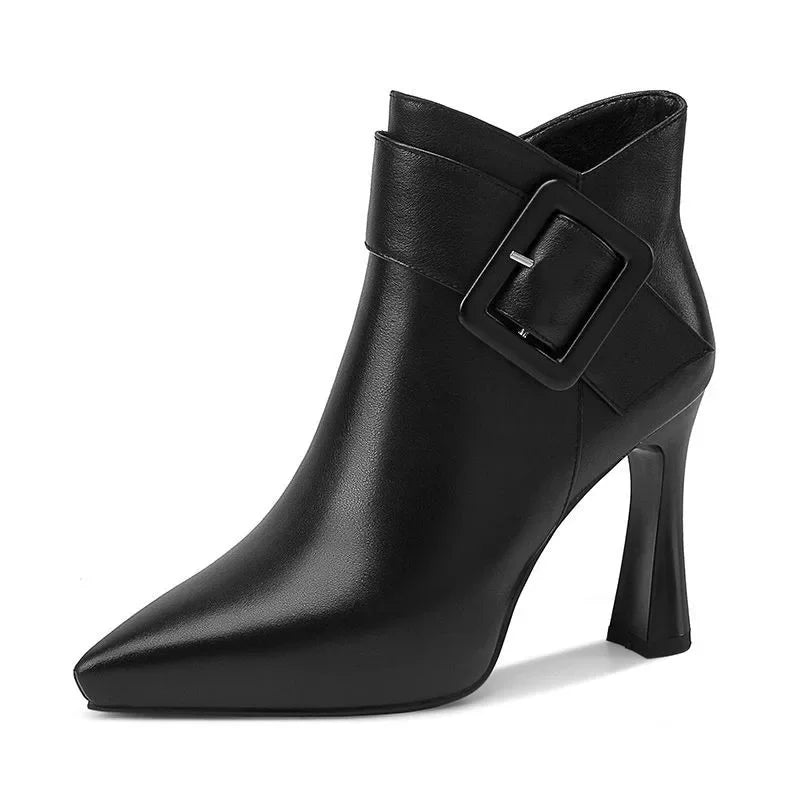 New Womens High Heels White Boots 10cm Thick Heel Round Toe Zipper Mom Boots Classic Elegant Female Shoes