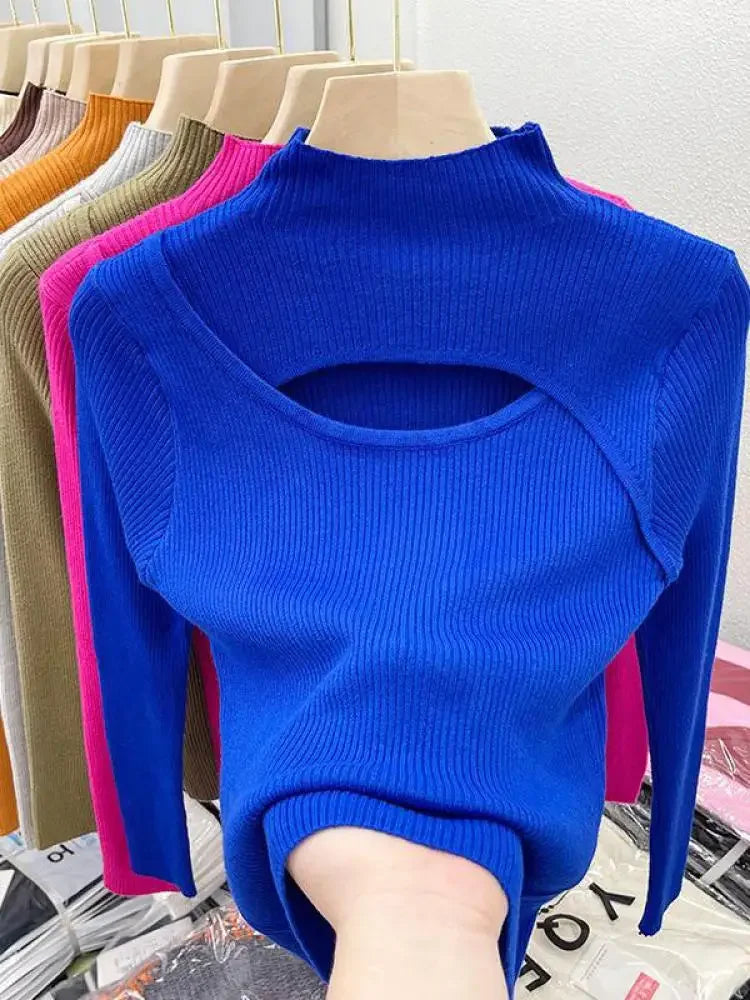 2025 Autumn Winter Knitted Sweater Set Sweet Solid Color Loose Fit Top Sexy Slim Shorts