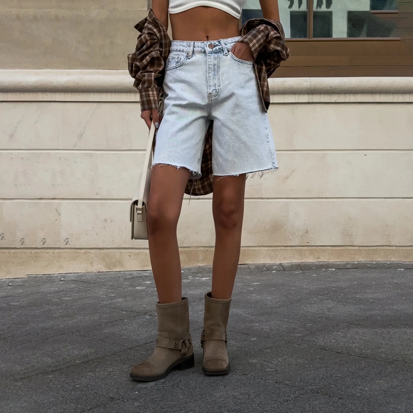 Beading Fashion Irregular Stretch Denim Short