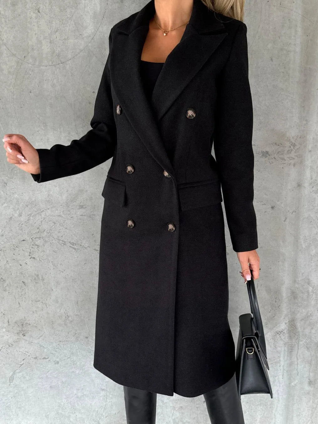 Double-Breasted Wool Blend Overcoat – Classic Elegant Winter Coat for Women
